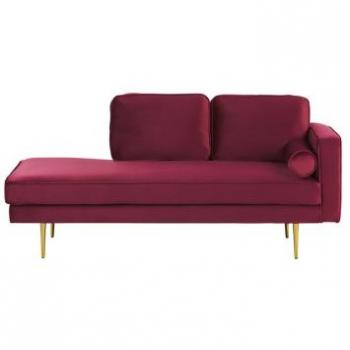 Chaise Longue de Terciopelo Rojo Oscuro con Diseño Moderno, Orientación Derecha y Patas de Metal Miramas