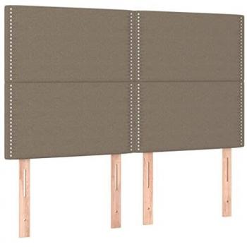 Cabecero con luces LED tapizado en tela gris taupe, dimensiones 144x5x118/128 cm