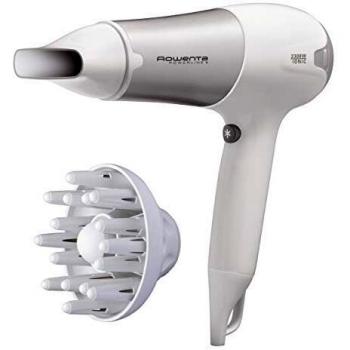 Rowenta CV5090F0 Powerline Plus - Secador de 2300 W potente, función Ionic, boquilla concentradora de aire y difusor, 2 velocidades y 3 temperaturas, botón de aire frío, Blanco y Plata