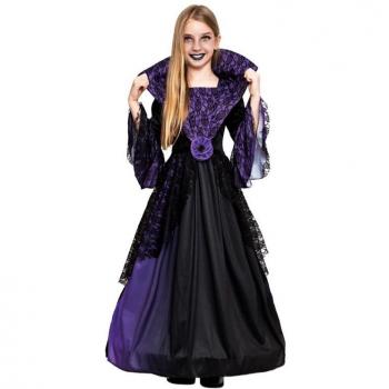 Disfraz de Vampiresa Degradado Lila para niña - Disfraz, color lila degradado, diseño de vampiresa, incluye capa y vestido, talla infantil