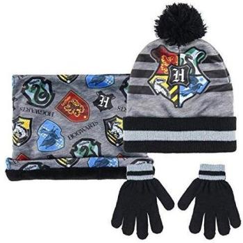 CERDÁ LIFE'S LITTLE MOMENTS 2200005861 Conjunto Gorro Bufanda y Guantes de Harry Potter, Negro y Gris, Talla única Unisex niños