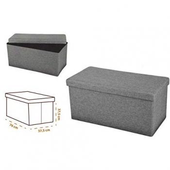 Baúl Puff Taburete de Almacenamiento Plegable con Tapa en Tela Gris - 76 x 37,5 x H 37,5 cm
