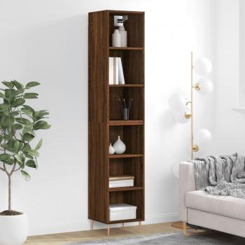 Aparador Alto de Madera Contrachapada Marrón 34,5x32,5x180 cm con 3 Estantes y Cajón para Almacenaje Moderno
