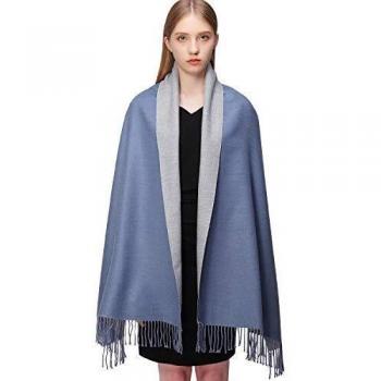 RIIQIICHY Cachemira Invierno Reversible Bufanda Pashmina Chal Mantón para Mujeres Más Grueso Cálida Grande Larga Azul y gris