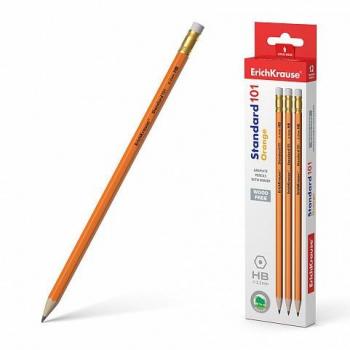 Erichkrause Lápiz de Grafito Triangular con Goma Standard Triangular 101 Naranja HB (12 uds)