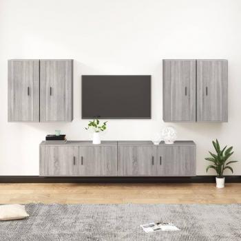 Conjunto de muebles para TV 6 piezas en madera contrachapada gris Sonoma