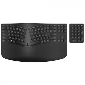 Teclado Inalámbrico Ergonómico HP 960 (Numérico Independiente, Reposamanos, Sincronización Rápida, Detección Automática de SO, Inclinación Negativa, QWERTY
