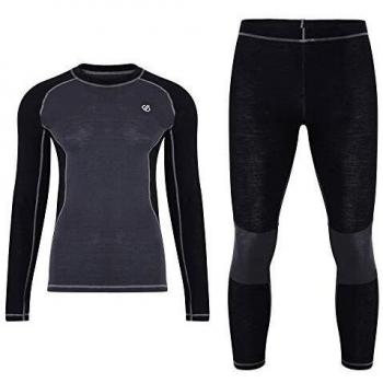 Dare 2b Advanced Merino Wool Natural Wicking & Anti-Bacterial Odour Control Performance Thernal Base Layer Set Ropa Interior, Hombre, Black/Ebony Grey, Medium