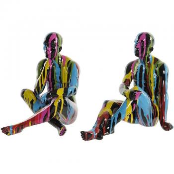 Figura Decorativa DKD Home Decor 25,5 x 14 x 21,5 cm Negro Multicolor (2 Unidades)