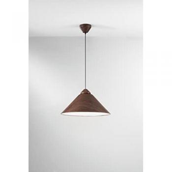 Lámpara Colgante BIGBANG de Metal con Difusor en Cono de Madera, Marrón/Blanco, 1xE27, Dimensiones 49x25x183.5 cm