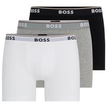 BOSS Men's Power Logo Cotton Boxer Briefs 3-Pack - White, Grey, Black - Size M