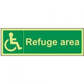 vsafety 17049 AX-G área de refugioFire assembly point signo, brilla en oscuro, 1 mm, plástico, paisaje, 300 mm x 100 mm), color verde