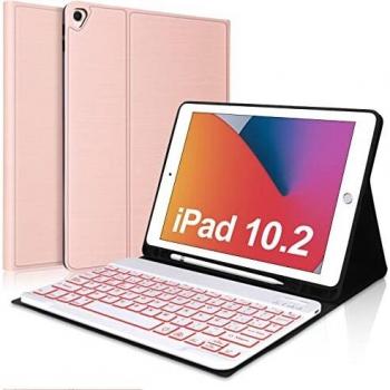 Funda con Teclado Retroiluminado para iPad 10.2 9.a/8.a/7.a Generación,iPad Air 3.a Generación,iPad Pro 10.5-Teclado Bluetooth Desmontable con Retroiluminación de 7 Colore y Cubierta Protectora