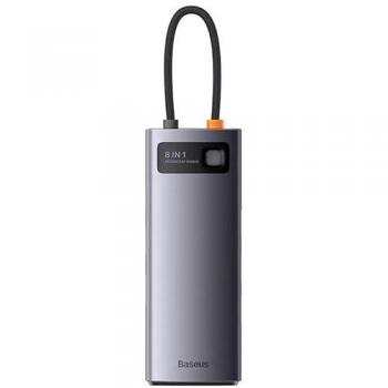 Hub 8 en 1 Baseus StarJoy USB-C con HDMI 4K, 3x USB-A, RJ-45 y ranuras SD/TF - Gris