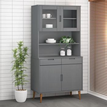 Aparador superior MOLDE de madera maciza de pino en color gris, dimensiones 90x35x100 cm, mueble de almacenaje para salón, buffet, armario auxiliar y armario de almacenamiento