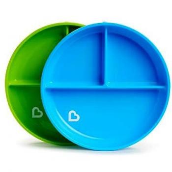 Munchkin - Platos de ventosa divididos Stay Put, azul/verde, 2 Unidad