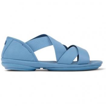 Sandalias planas de mujer con tiras cruzadas en azul