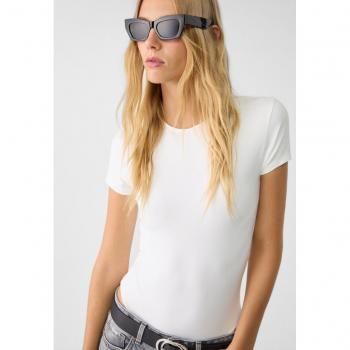 Ecru Short Sleeve Polyamide Bodysuit L