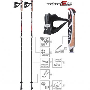 Leki Instructor Lite Nordic Walking Stock, Black/Light Anthracite/Dark Color Gris/White/Neon Red, One Size