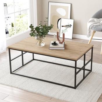 Mesa de Centro Velendi 100x60x40cm - Efecto Roble/Negro con Estructura Metálica