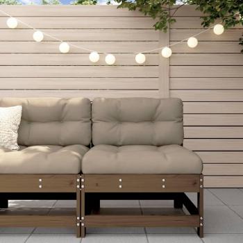 Sofá central de jardín con cojines de madera maciza de pino en colores natural, blanco, gris y marrón miel