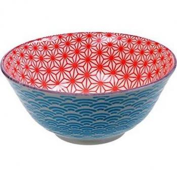 Tokio Design Studio Star Wave Tayo Cuenco, Porcelana, Rojo/luz Azul, 15,2 x 6,7 cm