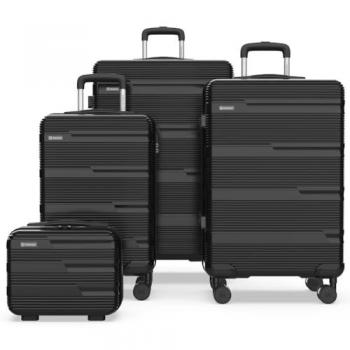 Juego de Maletas de Viaje Numada Upfly T10 4 Pzs ABS (Cabina 55cm, Mediana 66cm, Grande 76cm) + Neceser Compartimentado Negro