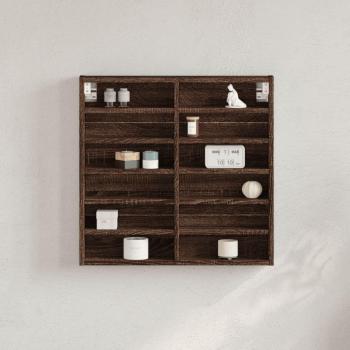 Gabinete de vitrina de madera multicapa en color roble marrón, dimensiones 60x8,5x58 cm