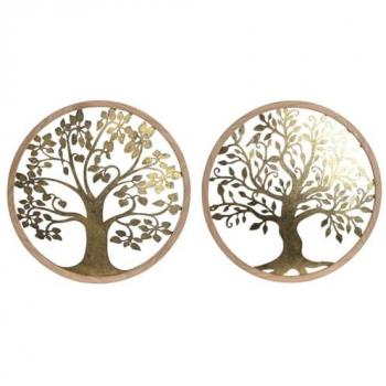 Decoración de Pared Árbol Cottage Dorado Natural 60 x 1,5 x 60 cm (2 Unidades)