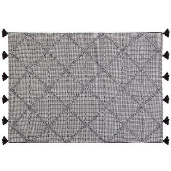 Alfombra Marrón 140 x 200 cm Patrón Geométrico con Borlas de Algodón