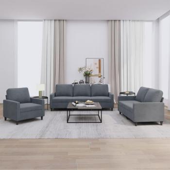 Sofá de 3 piezas con almohadas de terciopelo gris oscuro Vidaxl