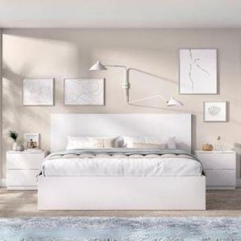 Conjunto De Dormitorio Lago Cama + 2 Mesitas Blanco 100X259x195 Cm