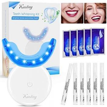 Blanqueador Dientes Profesional, Kit Blanqueamiento Dental Kastiny con Luz LED, 6 Gel Blanqueador de Dientes y 5Pcs Tiras Blanqueadoras, Set Limpieza Dental para Hogar, Alivio Rápido de Manchas