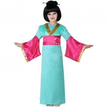 Disfraz Infantil Geisha Turquesa 10-12 Años para Carnaval y Fiesta