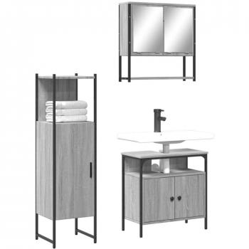 Set de muebles de baño 3 piezas gris Sonoma madera contrachapada multicapa