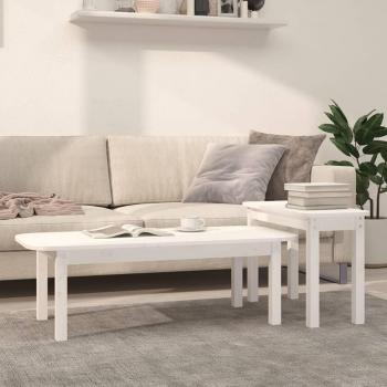 vidaXL Juego de mesas de centro 2 piezas madera maciza de pino natural, blanco y gris, mesita de salón o comedor auxiliar mesa de café