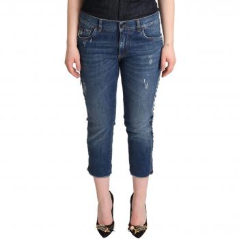 Dolce & Gabbana Blue Washed Mid Waist Denim Logo Cropped Jeans - IT40|S, Skinny Jeans, female, Blue, Size: XS