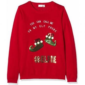 NAME IT Nkfraxmasa LS Knit suéter, Rojo