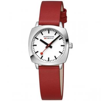 Mondaine Petite Cushion Red Vegan Leather Watch 31mm