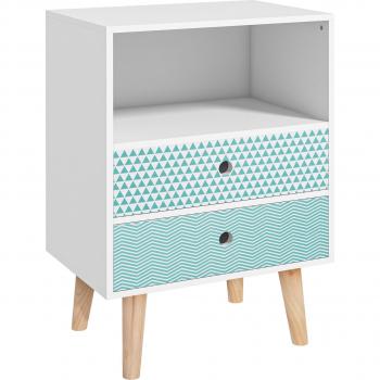 HOMCOM Mesita de Noche con 2 Cajones y 1 Estante, Armario Bajo Cajonera, Organizador Blanco, Madera, 45x30x65cm
