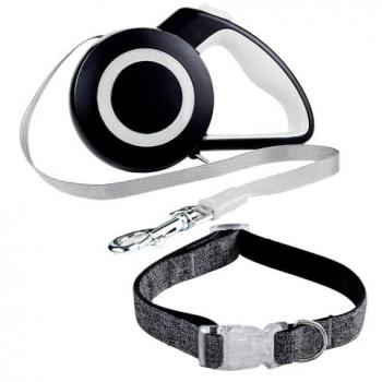 Juego de Collar Talla S + Correa Extensible 3m Hearts&Homies Negro y Verde