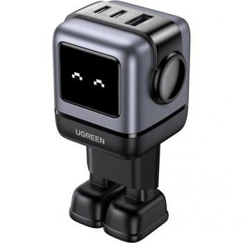 Cargador Ugreen Nexode 65W GaN con 3 puertos (2 USB-C y 1 USB-A) - Negro