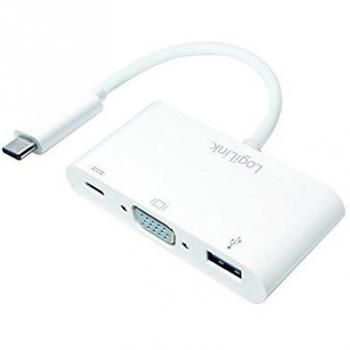 Adaptador Multiport USB-C a VGA y USB-A, Blanco, 0.14m