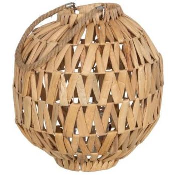 Farol Portavelas Beige de Metal y Cristal con Jacinto de Agua, dimensiones 34 x 34 x 36 cm