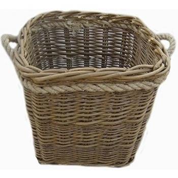 Green Ash Wild Square Log Basket Rope Handles