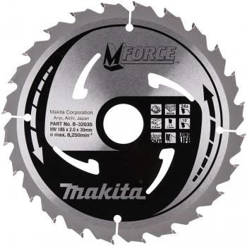 Hoja de sierra circular Makita M-Force 185 mm, 30 mm, 24 dientes para madera