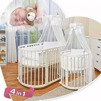 Comfort Baby® erweiterbares Baby Cama Cuna Smart Grow 7 in1 Madera Maciza En Blanco - Multifuncional puede usarse como Parque, cama cama auxiliar, Mini, silla y mesa Combinación blanco blanco