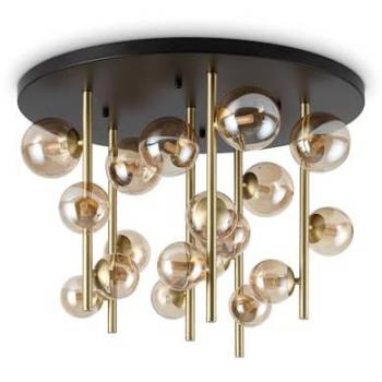 Lámpara de techo Perlage con forma de globo, 18 luces G9, 15W, 3000K, IP20, latón y pantalla de cristal ámbar - Ideal Lux