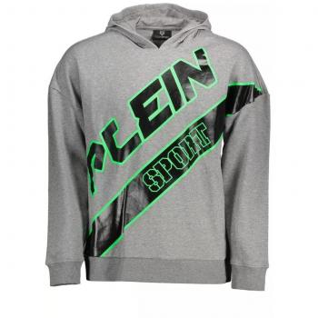 Plein Sport XL Gray Cotton Hooded Sweatshirt with Bold Accents