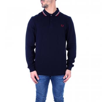 Fred Perry Men's Polo Shirt LS Twin Tipped in Marine, Size M, Blue